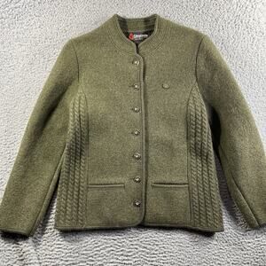VTG Giesswein Boiled Wool Jacket Green Austria Sz 40 US Small Trachten Loden